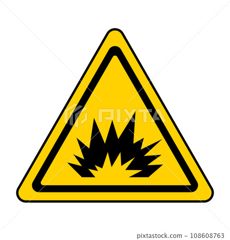 Warning sign caution explosion, triangular sign explosion indicating blasting operations Warning sign caution explosion, triangular sign explosion indicating blasting operations 108608763