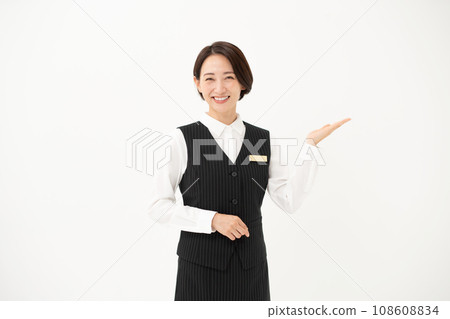 Woman in uniform business hand held up 108608834