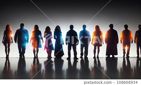 Glowing silhouettes of women and men 108608934