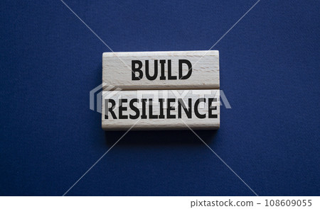 Build resilience symbol. Wooden blocks with words Build resilience. Beautiful deep blue background. Business and Build resilience concept. Copy space. 108609055
