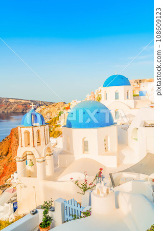 white belfries Santorini island, Greece white belfries Santorini island, Greece 108609123