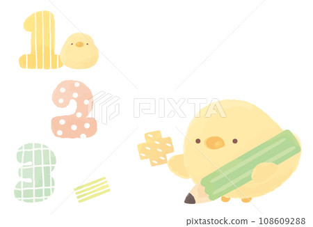 Chick with cute numbers, symbols and pencils 108609288