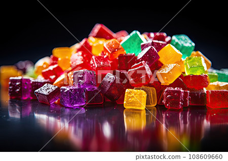 CBG Gummies. many different colored gums on a black background with reflections in the image is very dark, but there's no way to 108609660