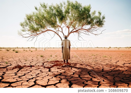a man standing in the middle of a dry desert with a tree growing out of it's branches, namibia a man standing in the middle of a dry desert with a tree growing out of it's branches, namibia 108609870