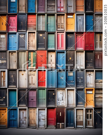 many colorful doors on the side of a building in new york 108610835