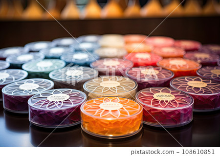 CBG Gummies. many different colored candis on a table with other candis in the background and an orange, yellow, pink, blue, green, red, purple, white, and black color 108610851