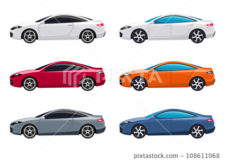 Cartoon set of exclusive sports cars and convertibles. Vector illustration of modern luxury transport 108611068