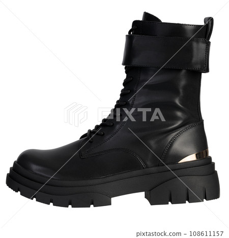 High Military-style Boot With Gold-plated Elements, Side Grips. Lace-up 108611157