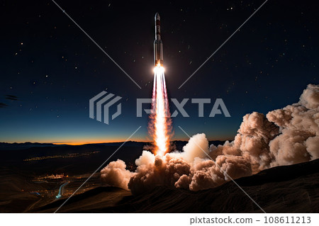 a rocket taking off into the night sky with smoke coming from it's tail and clouds in the background a rocket taking off into the night sky with smoke coming from it's tail and clouds in the background 108611213