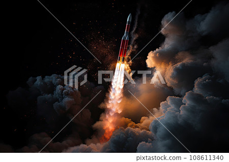 a rocket taking off into the night sky, with smoke and sparks coming from its tail photo shutterstocker a rocket taking off into the night sky, with smoke and sparks coming from its tail photo shutterstocker 108611340