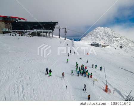 aerial view of ski slope in slovakia mountains 108611642