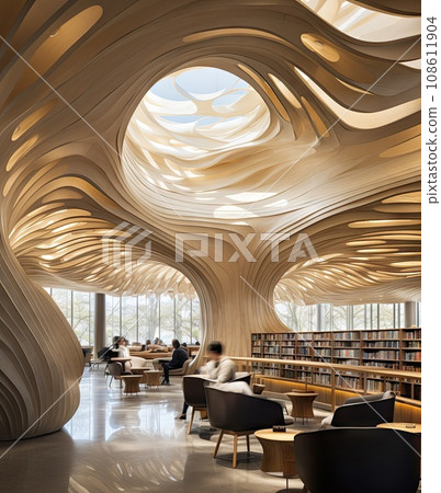 the inside of a library with many books on shelves and people sitting at tables in the middle part of the room the inside of a library with many books on shelves and people sitting at tables in the middle part of the room 108611904