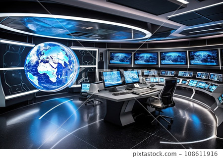 a computer room with multiple monitors and screens on the walls, all in different positions around the globe image crediton / shutterstock 108611916