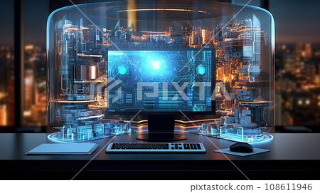 a computer screen with an image of a city in the background and text that reads,'what is artificial technology? ' a computer screen with an image of a city in the background and text that reads,'what is artificial technology? ' 108611946