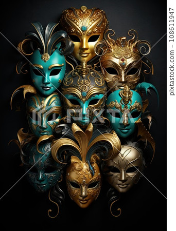 many different colored carnival masks on a dark background stock photo many different colored carnival masks on a dark background stock photo 108611947
