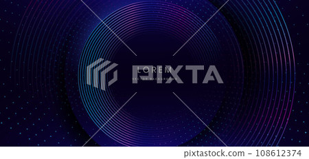 Abstract technology futuristic neon blue and pink circle lines with glitter light and glowing effect on dark blue background. Abstract technology futuristic neon blue and pink circle lines with glitter light and glowing effect on dark blue background. 108612374