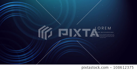 Abstract blue circles lines and lighting glowing particles on dark blue background. Abstract blue circles lines and lighting glowing particles on dark blue background. 108612375