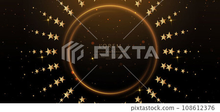 Abstract luxury golden star lighting effect glowing on dark brown background and sparkle. Celebration party happy concept. Abstract luxury golden star lighting effect glowing on dark brown background and sparkle. Celebration party happy concept. 108612376