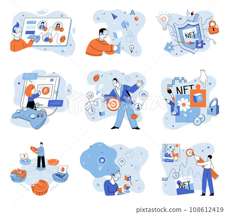 Virtual world vector illustration. Virtuality in digital world allows for creation immersive and interactive experiences VR Virtual Reality technology immerses users in realistic digital VR Virtual world vector illustration. Virtuality in digital world allows for creation immersive and interactive experiences VR Virtual Reality technology immerses users in realistic digital VR 108612419