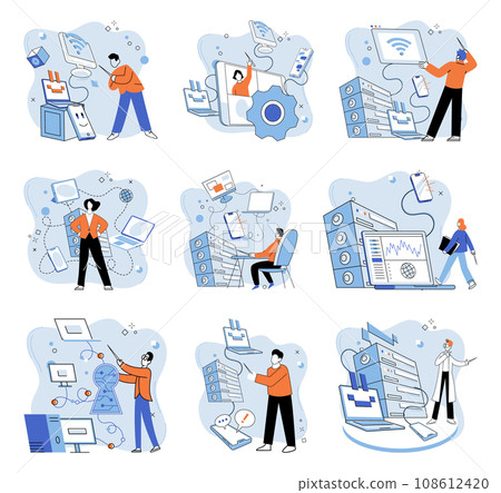 System administrator. Vector illustration. The system administrator concept highlights importance technical specialists in system management Directors provide strategic direction and governance System administrator. Vector illustration. The system administrator concept highlights importance technical specialists in system management Directors provide strategic direction and governance 108612420