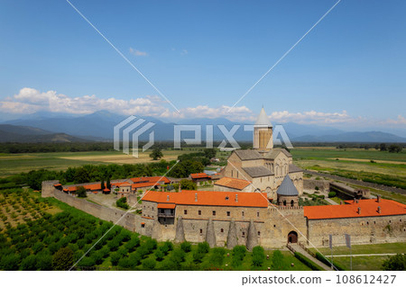 Alaverdi Monastery Complex aerial panoramic view in Kakheti, Georgia Alaverdi Monastery Complex aerial panoramic view in Kakheti, Georgia 108612427