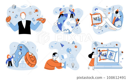Web 3 vector illustration. Play to earn models in web3 ecosystem allow individuals to earn income through digital activities The digital economy within web3 offers new opportunities for financial Web 3 vector illustration. Play to earn models in web3 ecosystem allow individuals to earn income through digital activities The digital economy within web3 offers new opportunities for financial 108612491