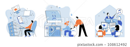 Computer lab. Vector illustration. The industry relies on technology for business growth and development Companies leverage digital solutions to streamline their business operations Organizations Computer lab. Vector illustration. The industry relies on technology for business growth and development Companies leverage digital solutions to streamline their business operations Organizations 108612492