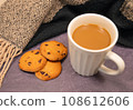 chocolate chip cookies and hot drinks 108612606