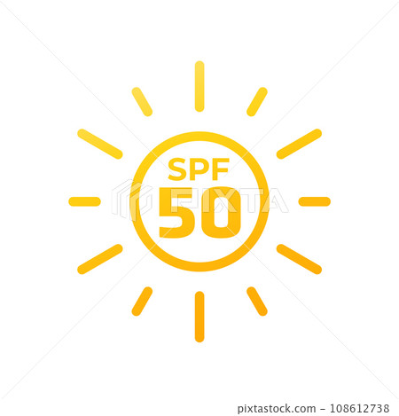 SPF 50 icon with a sun, vector 108612738