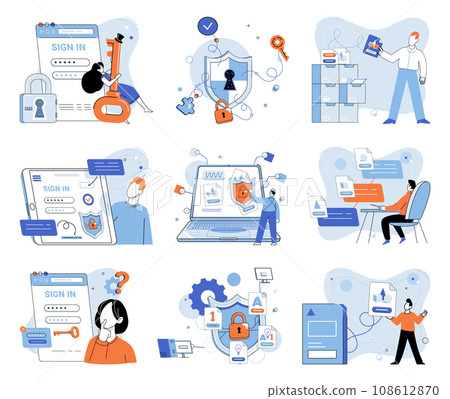 Information security vector illustration. Protecting confidential data is essential to prevent identity theft and other malicious activities Safeguarding personal information is shared responsibility 108612870