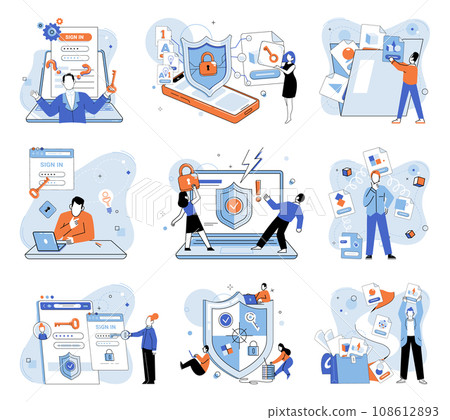 Information security vector illustration. The concept information security encompasses measures to protect data from unauthorized access Network security is crucial in safeguarding information 108612893
