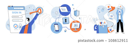 Personal data protection vector illustration. Personal data protection safeguards sensitive information from unauthorized access Safeguarding personal data requires secure technology systems Personal data protection vector illustration. Personal data protection safeguards sensitive information from unauthorized access Safeguarding personal data requires secure technology systems 108612911