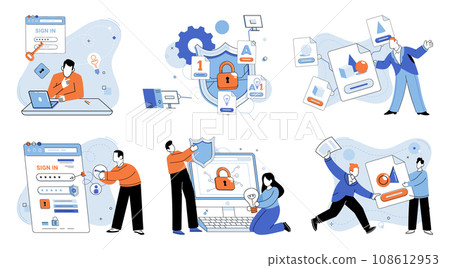 Personal data protection vector illustration. Businesses have responsibility to protect personal data their customers Personal data protection is critical component digital safety and security Personal data protection vector illustration. Businesses have responsibility to protect personal data their customers Personal data protection is critical component digital safety and security 108612953