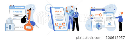 Sign up page vector illustration. Users can easily sign up through websites registration page The web interface provides seamless sign up experience for users Creating account grants users access 108612957