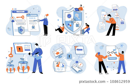 Database security vector illustration. The database security metaphor highlights importance secure data protection measures Software solutions are employed to enhance database security Data storage 108612959