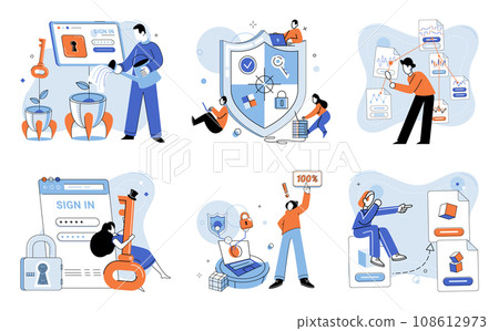 Cyber security vector illustration. The digital realm necessitates stringent privacy and information security measures Safety in cyberspace requires implementation secure technologies The lock 108612973