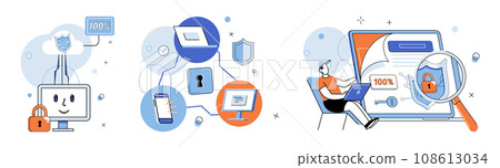 Cyber security vector illustration. Confidence in online transactions relies on robust cyber security measures Cybersecurity encompasses protection digital assets and personal information Technology 108613034