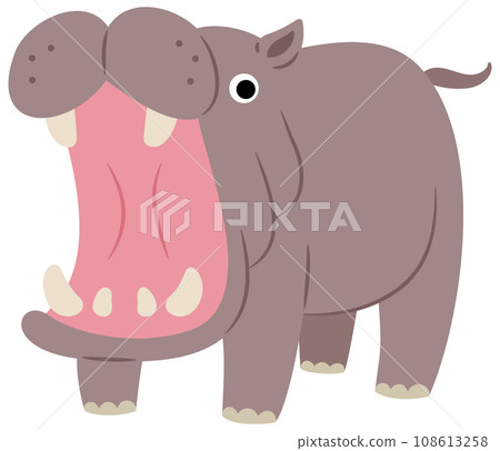 Illustration of a hippopotamus with an open mouth 108613258