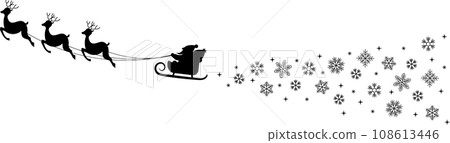 拉著聖誕老公公的馴鹿和雪花的剪影 108613446