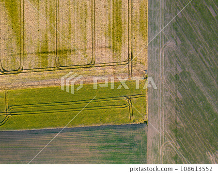 Geometric Harvest: Aerial Abstract of Crop Mosaics 108613552