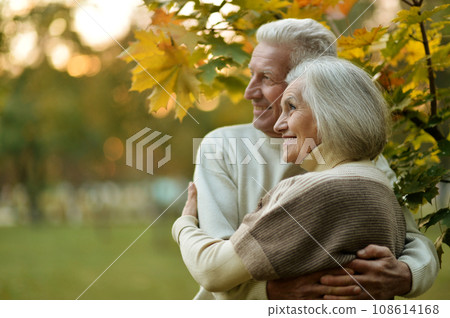 Elderly couple dance in the park in autumn. Elderly couple dance in the park in autumn. 108614168