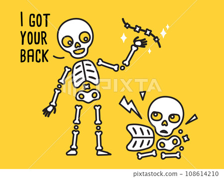 An illustration of a funny skeleton holding the back of another. An illustration of a funny skeleton holding the back of another. 108614210