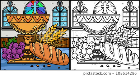 Christian Chalice and Bread of Life Illustration Christian Chalice and Bread of Life Illustration 108614286