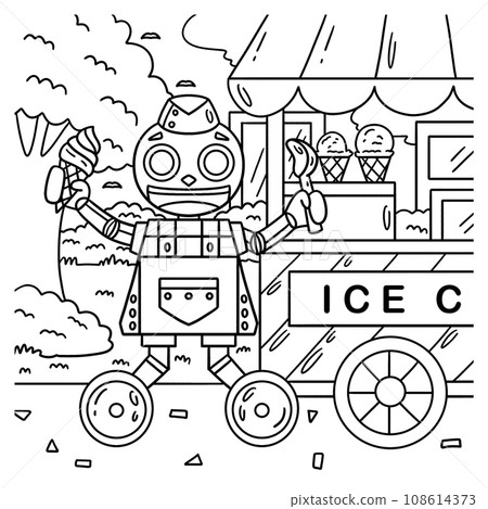 Robot Ice Cream Vendor Coloring Page for Kids Robot Ice Cream Vendor Coloring Page for Kids 108614373