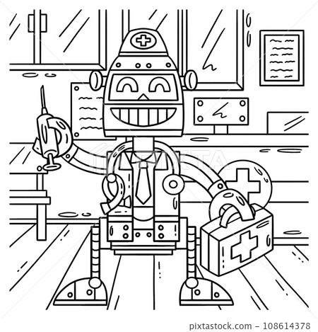Robot Doctor Coloring Page for Kids 108614378