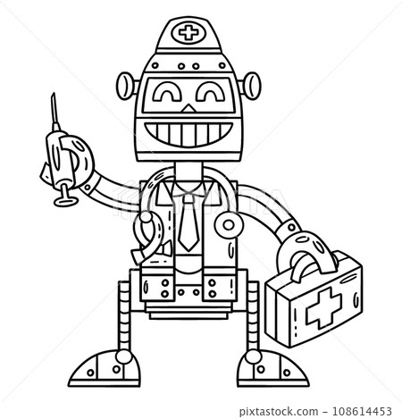 Robot Doctor Isolated Coloring Page for Kids 108614453