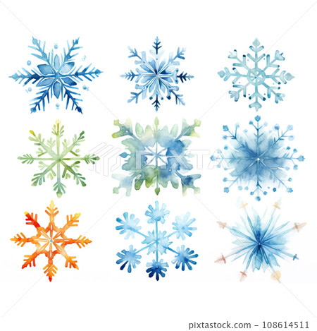 Collection hand drawn snowflakes isolated on whit background. Snowflake icon painted. 108614511