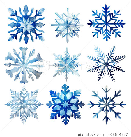 A set of New Year's snowflakes. Watercolor snowflakes on a white background. 108614527