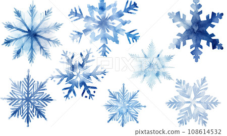 Snowflakes set on white background. Watercolor illustration.  Snowflakes set on white background. Watercolor illustration.  108614532