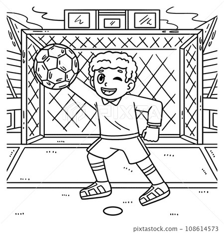 Soccer Boy Goal Keeper Coloring Page for Kids 108614573